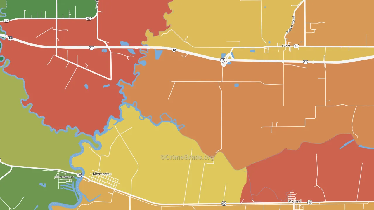 Silverwood, LA Map of Robbery Rates