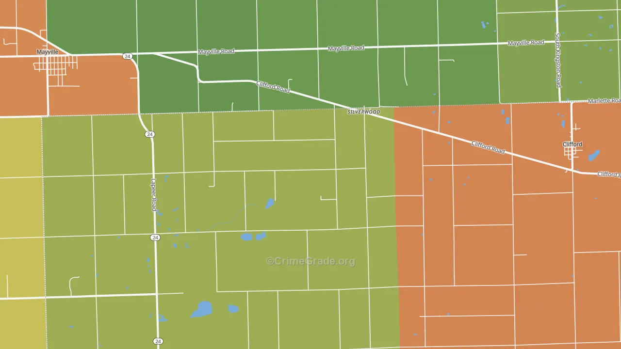 Silverwood, MI Map of Robbery Rates