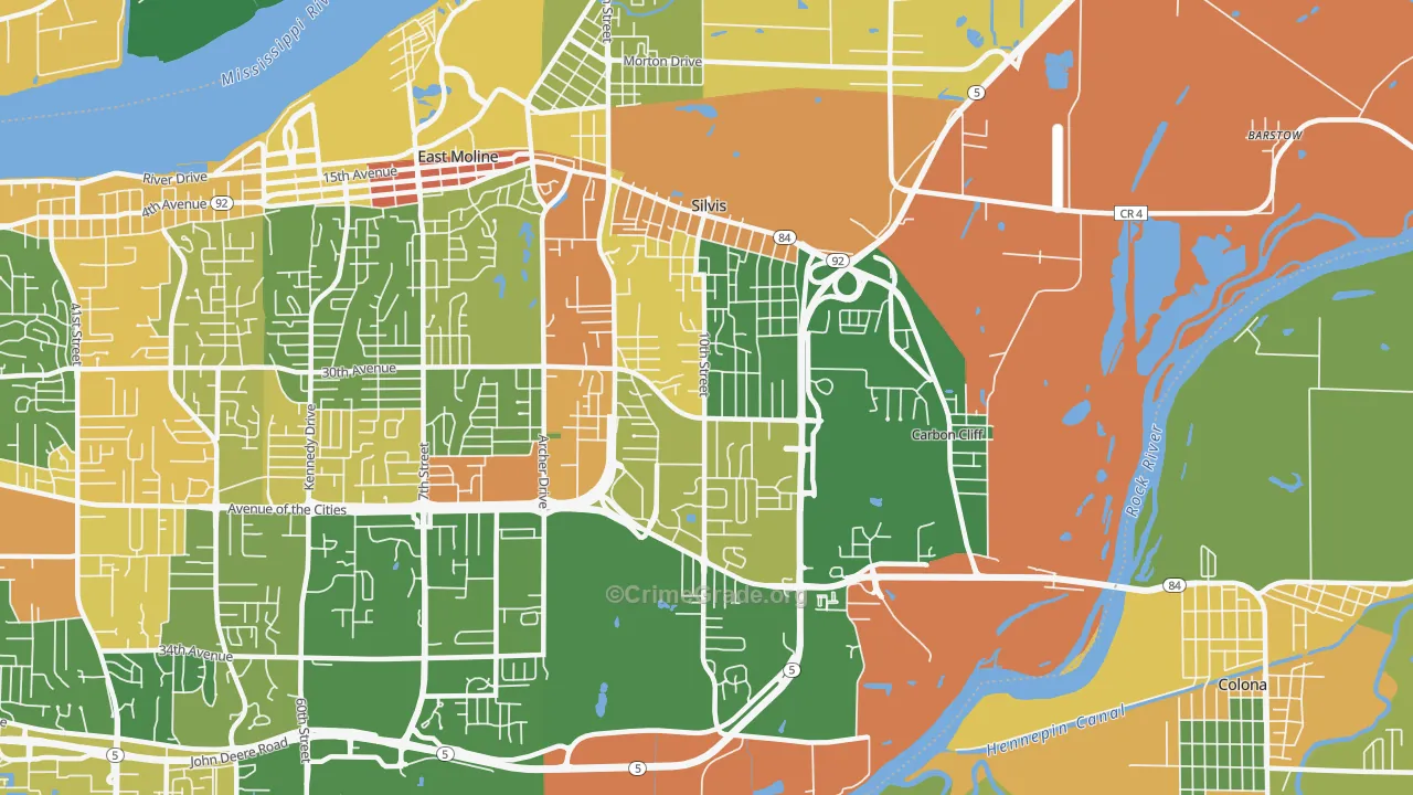 Silvis, IL Map of Robbery Rates