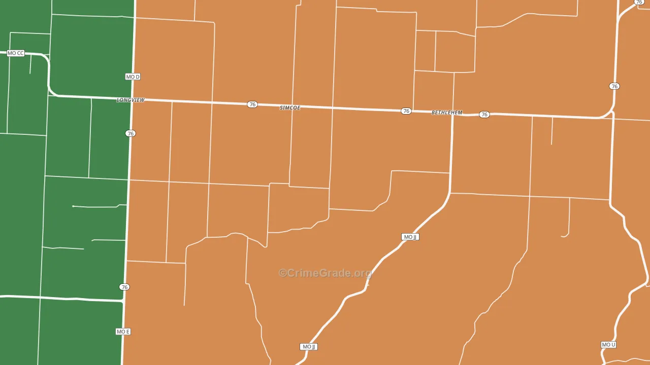Simcoe, MO Map of Robbery Rates