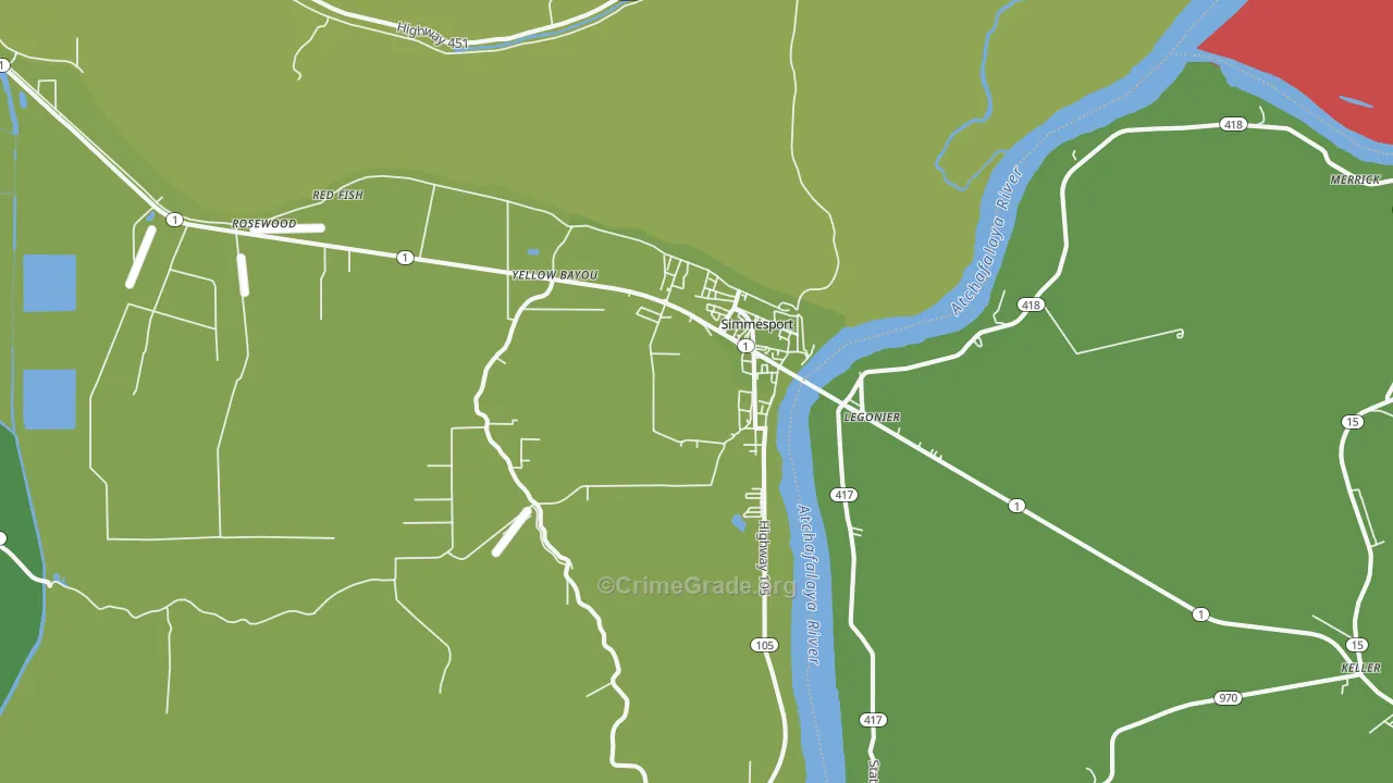 Simmesport, LA Map of Robbery Rates