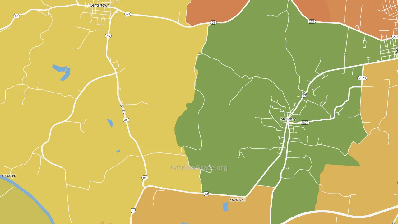 Simmons, KY Map of Robbery Rates