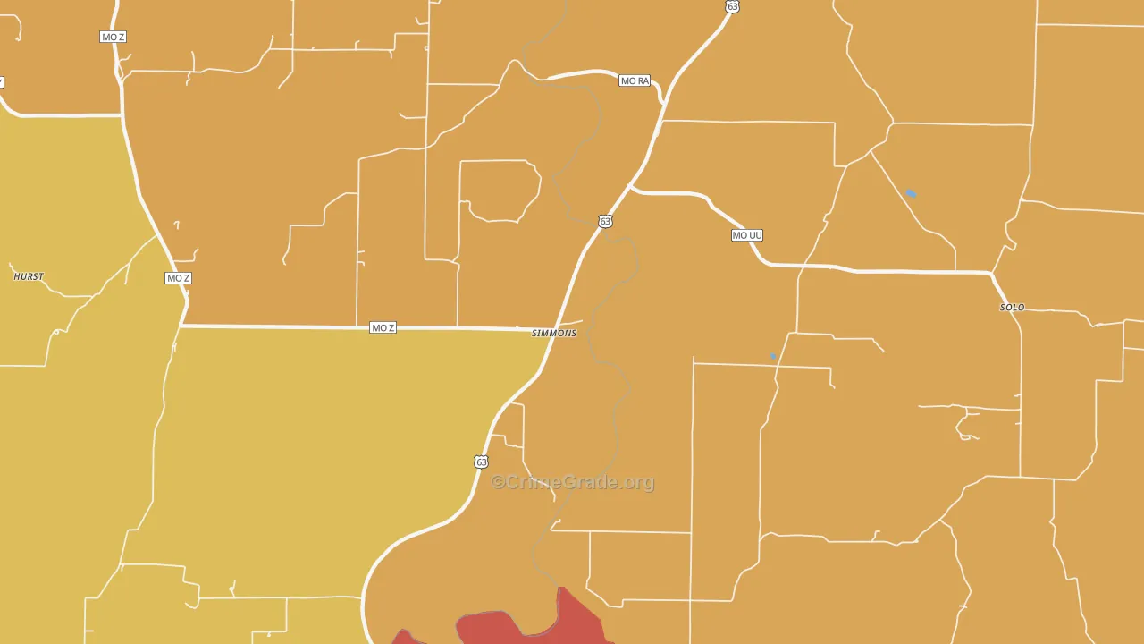 Simmons, MO Map of Robbery Rates