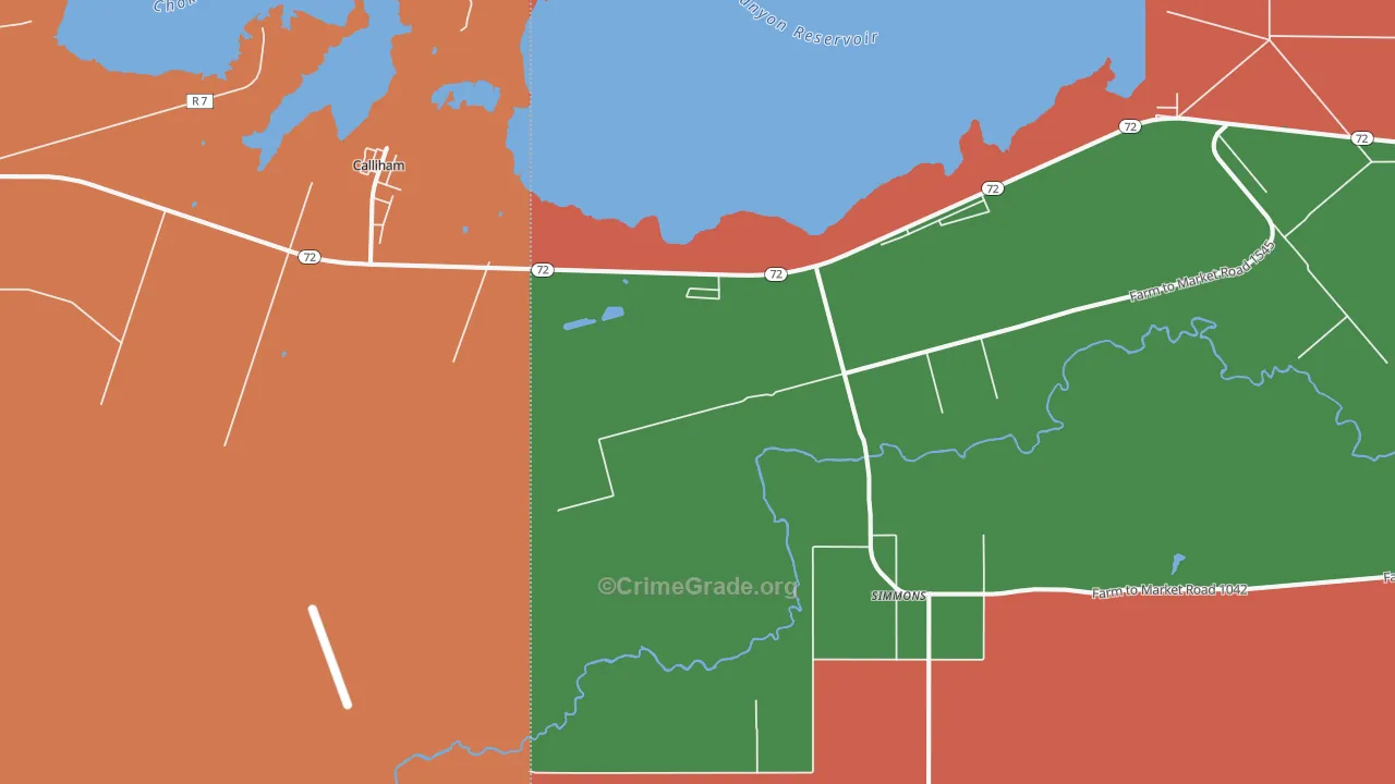 Simmons, TX Map of Robbery Rates