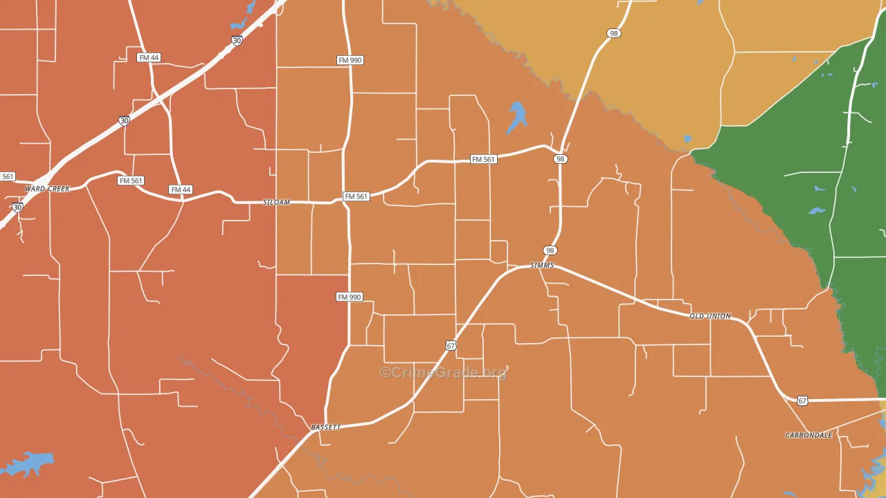 Simms, TX Map of Robbery Rates