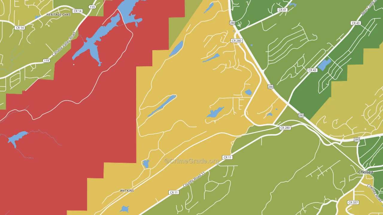 Simmsville, AL Map of Robbery Rates