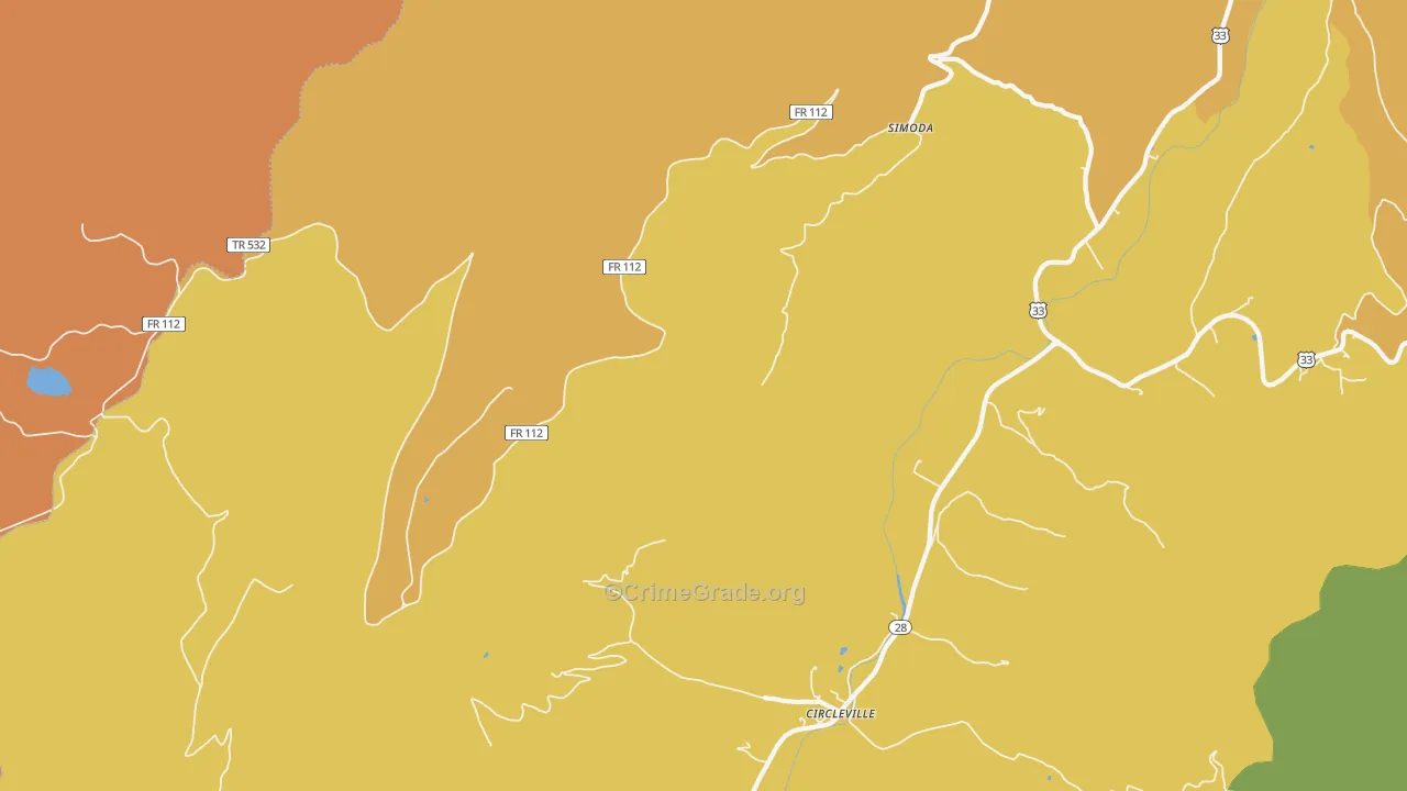 Simoda, WV Map of Robbery Rates