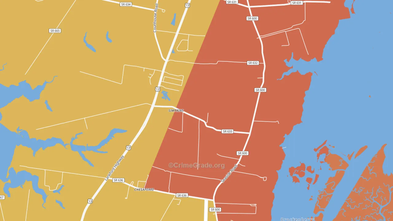 Simpkins, VA Map of Robbery Rates