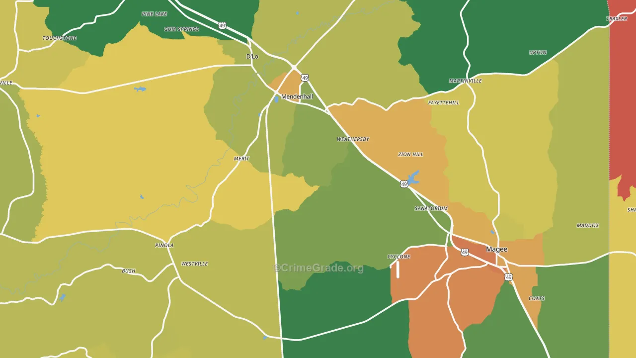 Simpson County, MS Map of Robbery Rates