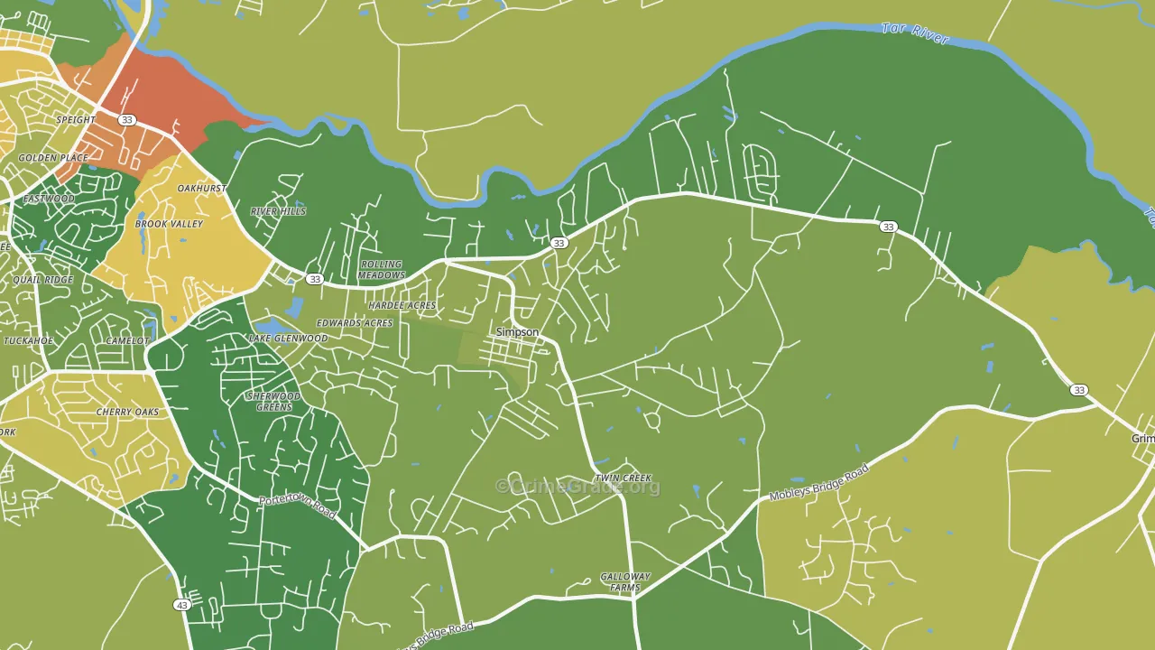 Simpson, NC Map of Robbery Rates