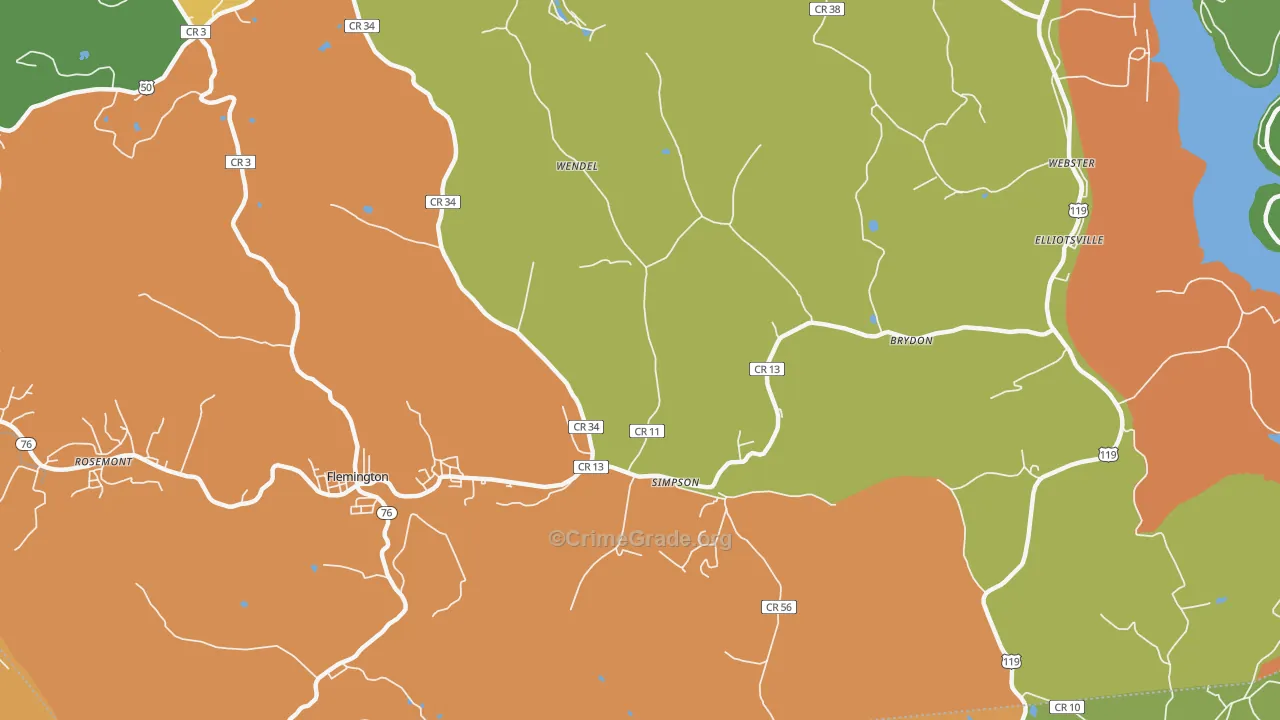 Simpson, WV Map of Robbery Rates