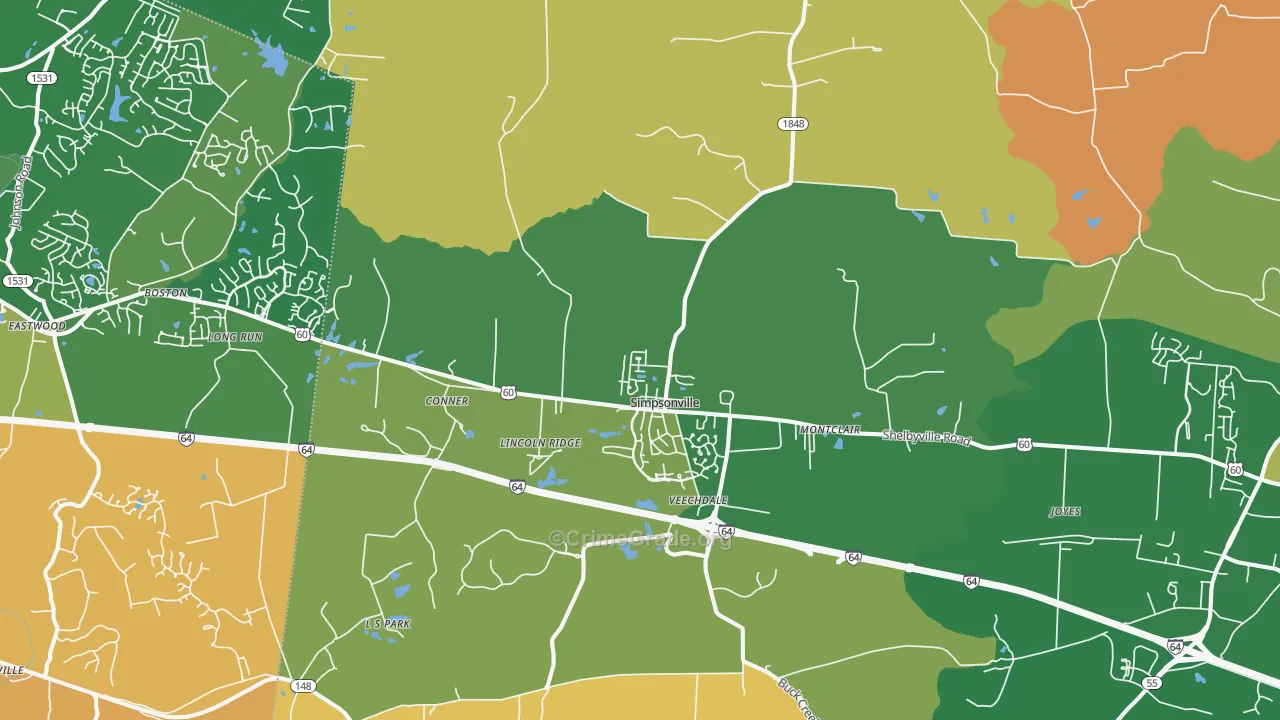 Simpsonville, KY Map of Robbery Rates