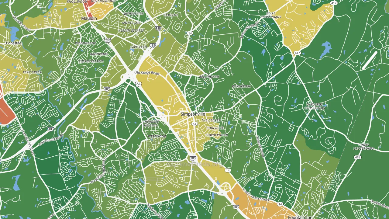 Simpsonville, SC Map of Robbery Rates