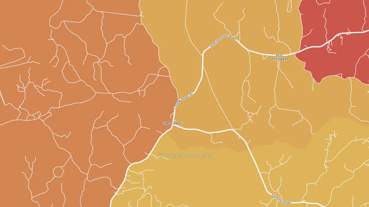 Sims Chapel, AL Map of Robbery Rates