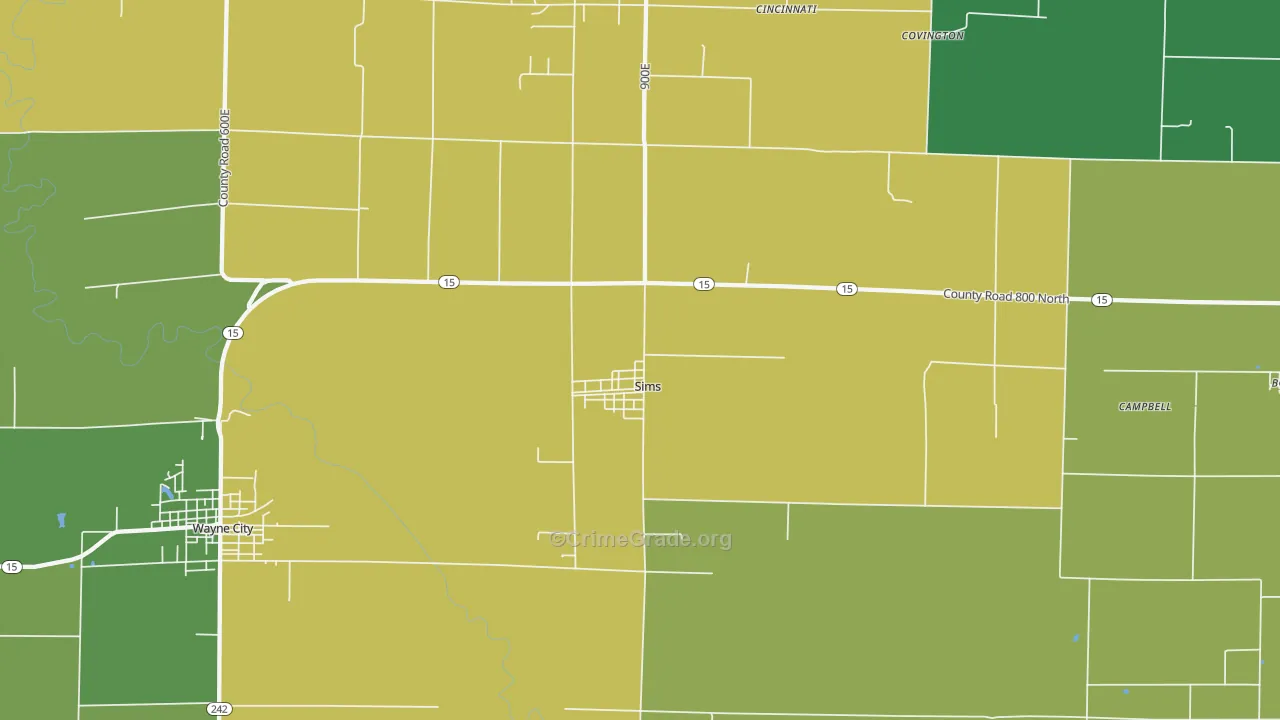 Sims, IL Map of Robbery Rates