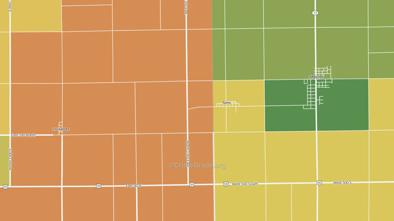 Sims, IN Map of Robbery Rates