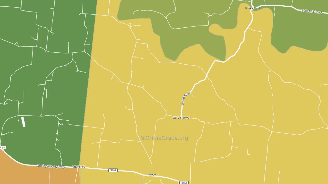 Sims Spring, TN Map of Robbery Rates