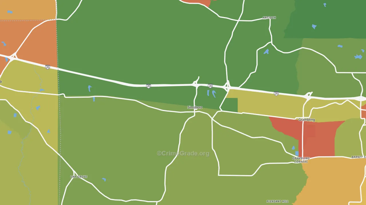 Simsboro, LA Map of Robbery Rates