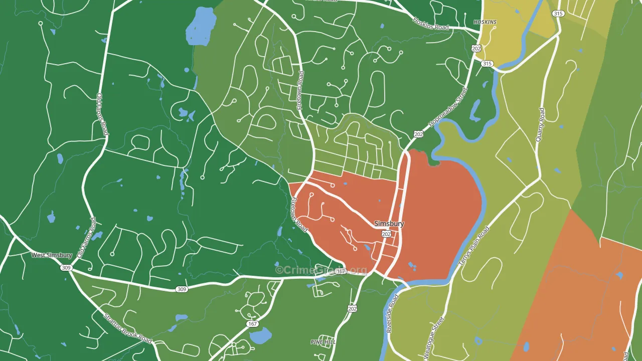 Simsbury Center, CT Map of Robbery Rates
