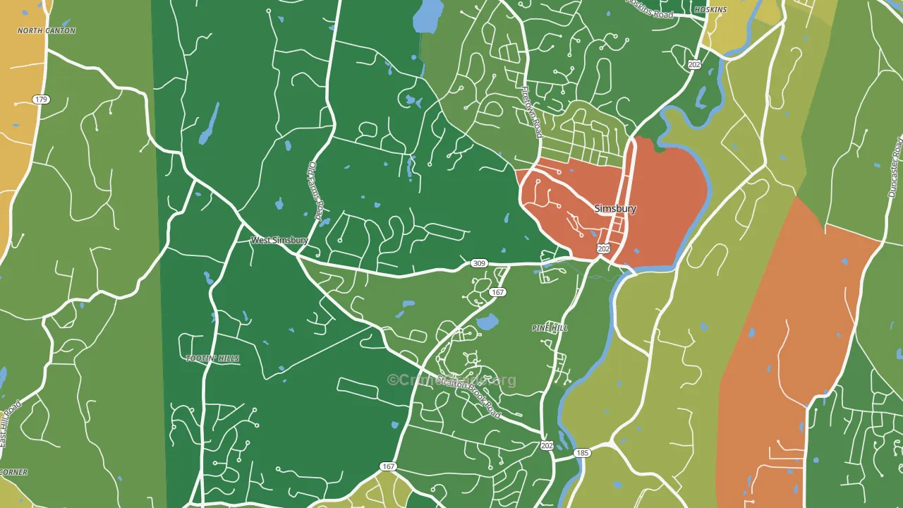Simsbury, CT Map of Robbery Rates