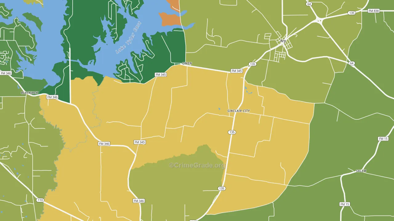 Sinclair City, TX Map of Robbery Rates