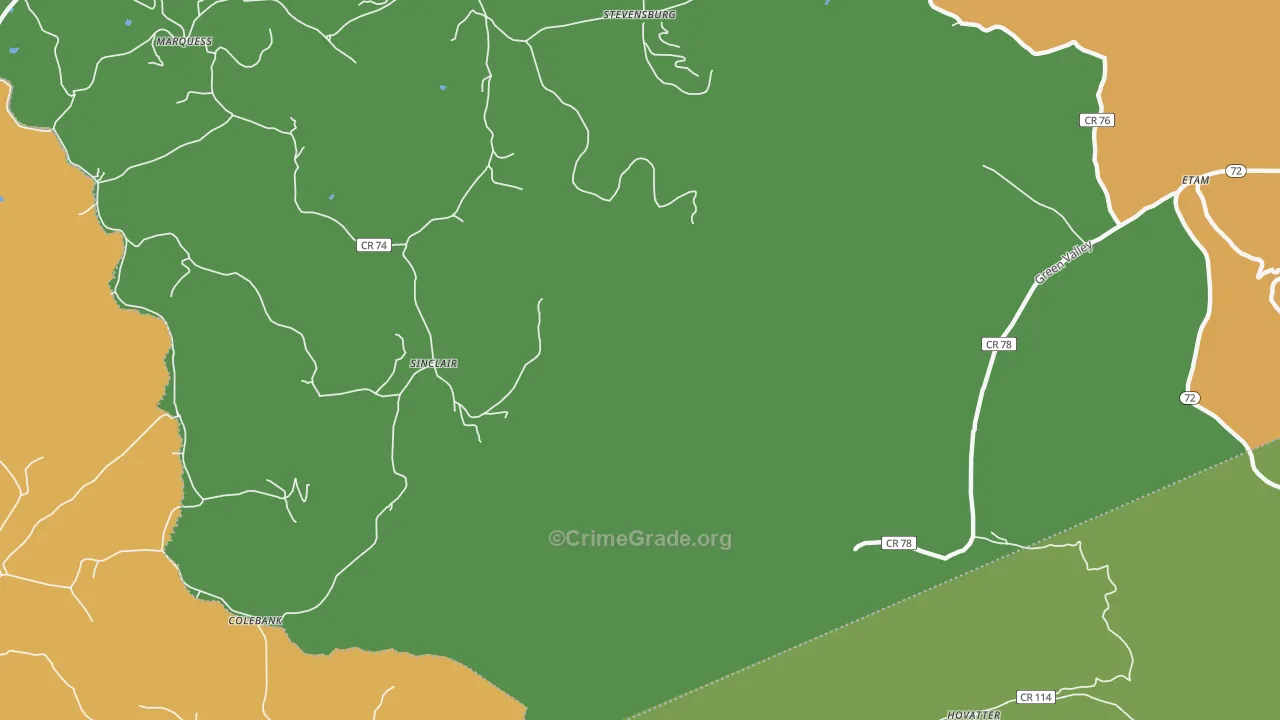 Sinclair, WV Map of Robbery Rates