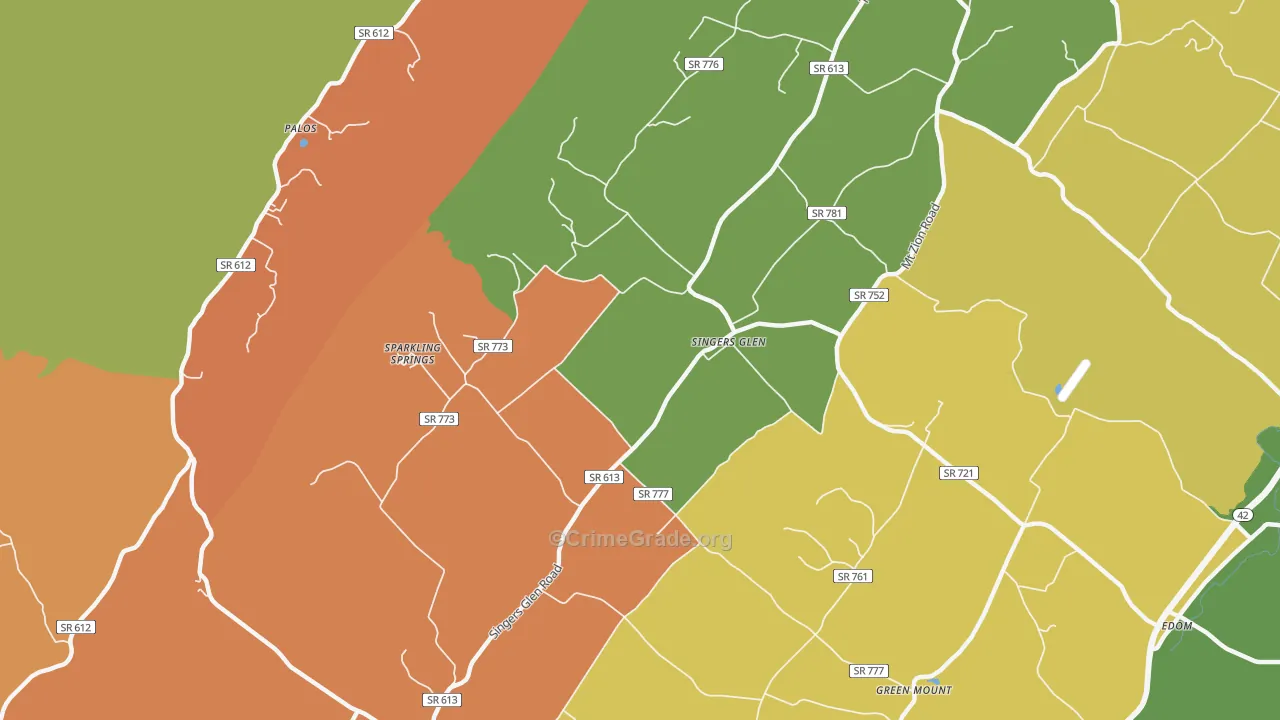 Singers Glen, VA Map of Robbery Rates