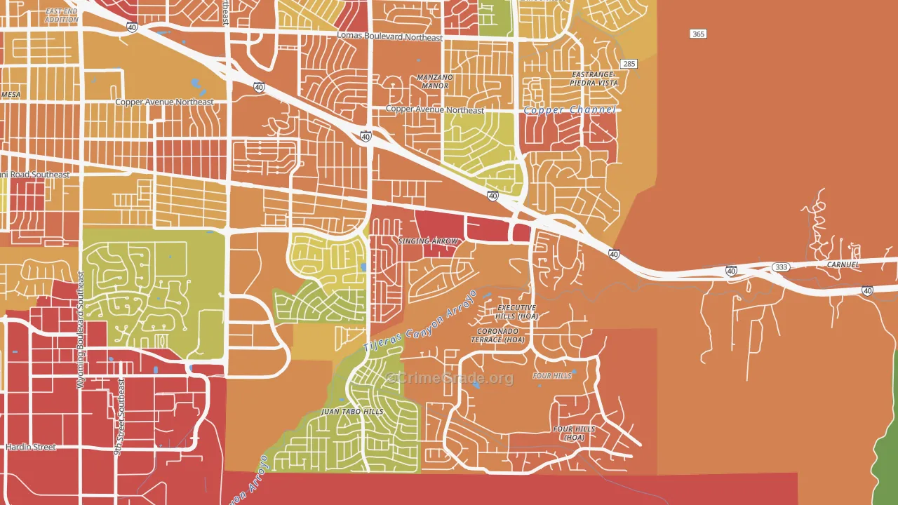 Singing Arrow, Albuquerque, NM Map of Robbery Rates