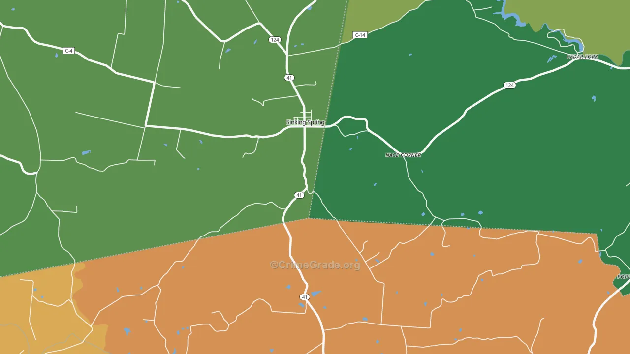 Sinking Spring, OH Map of Robbery Rates