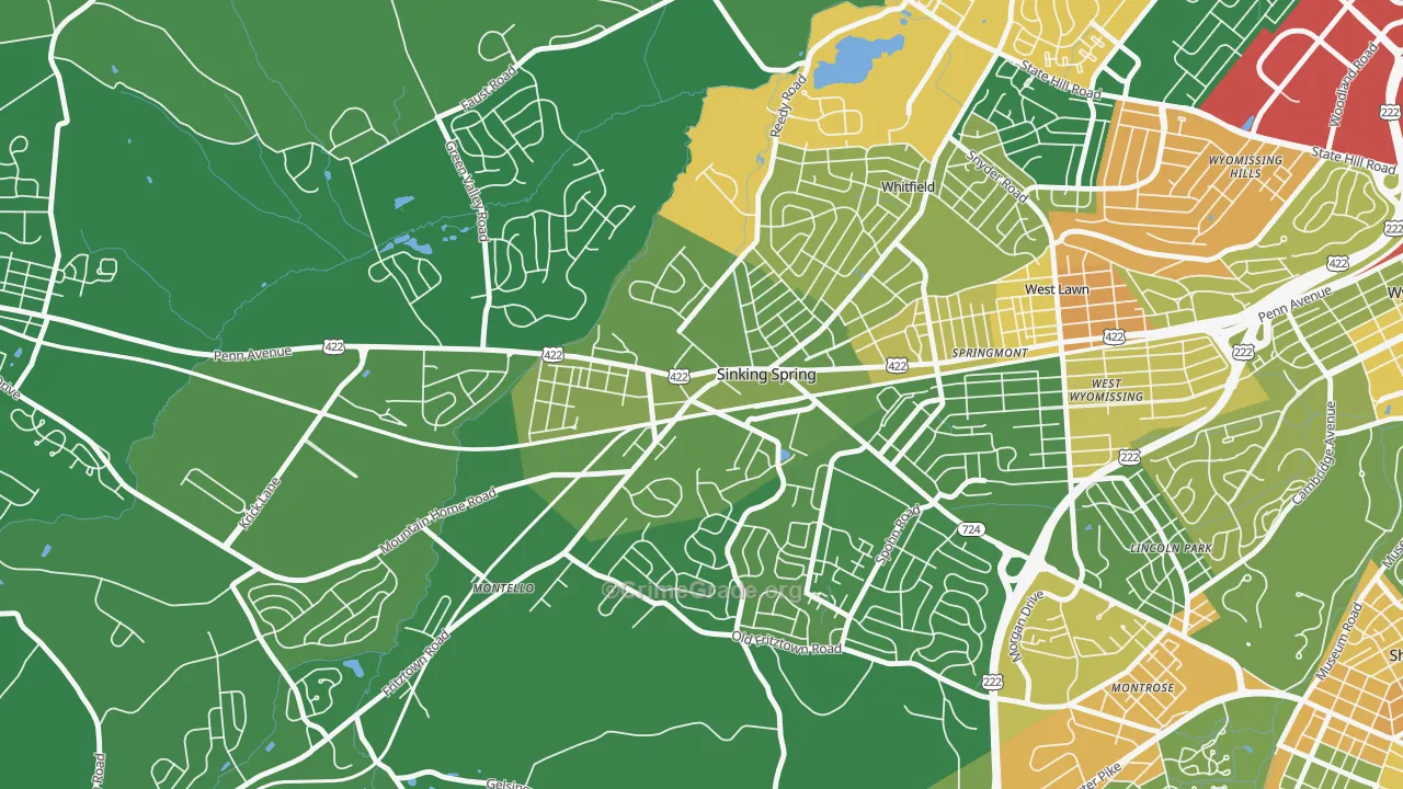 Sinking Spring, PA Map of Robbery Rates
