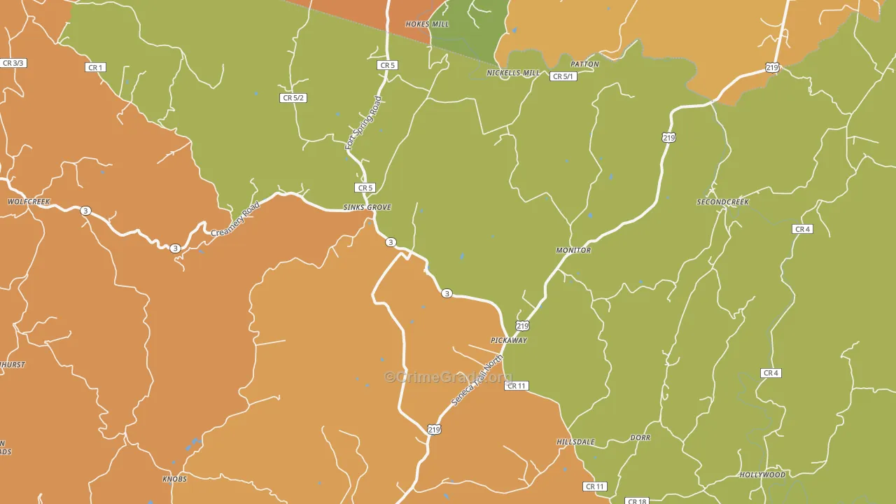 Sinks Grove, WV Map of Robbery Rates