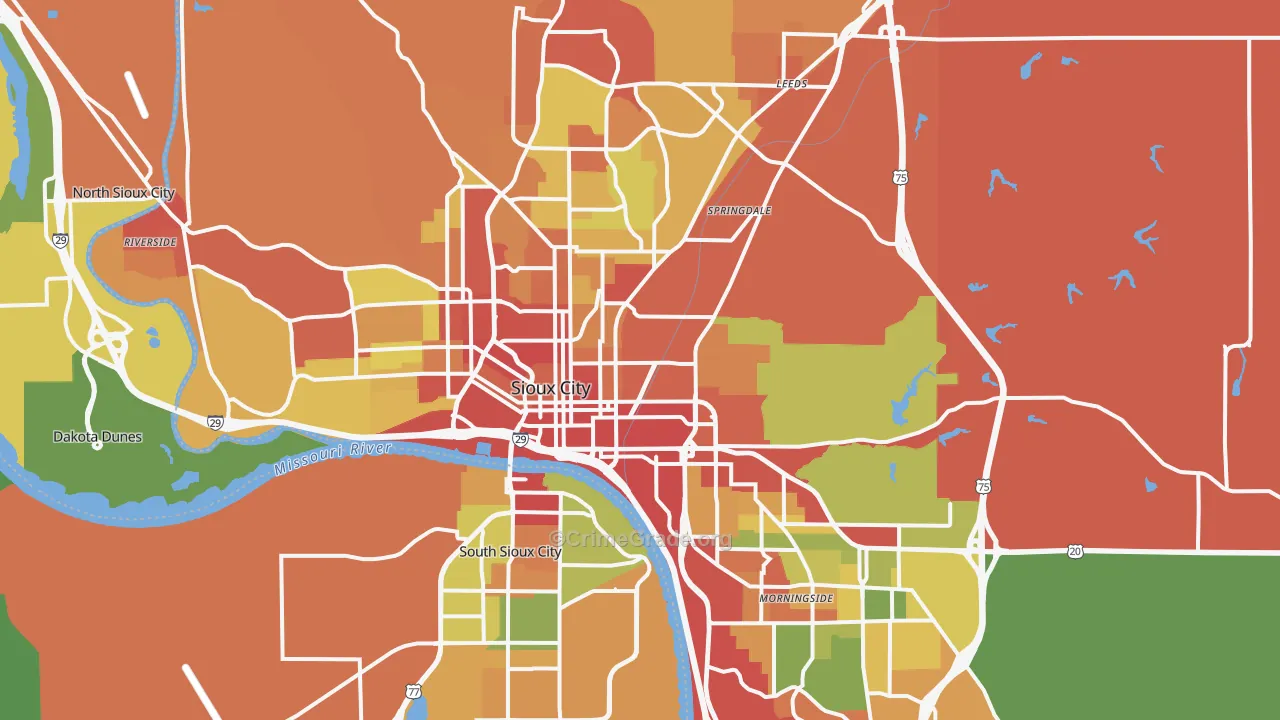 Sioux City, IA Map of Robbery Rates