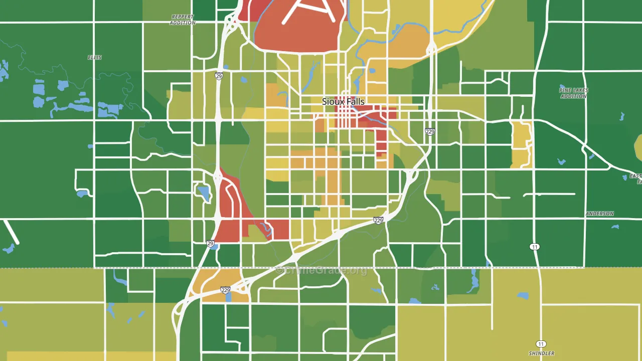 Sioux Falls, SD Map of Robbery Rates