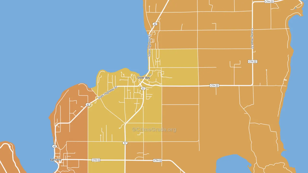 Sister Bay, WI Map of Robbery Rates