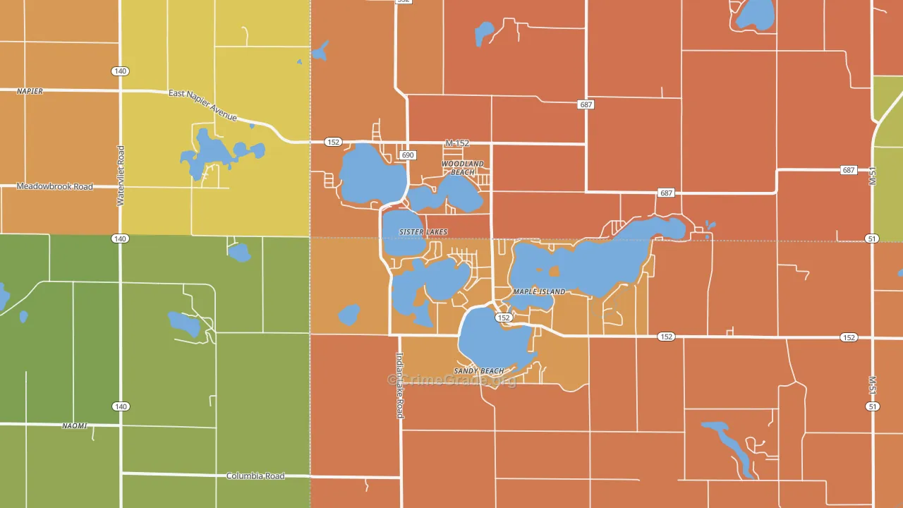 Sister Lakes, MI Map of Robbery Rates