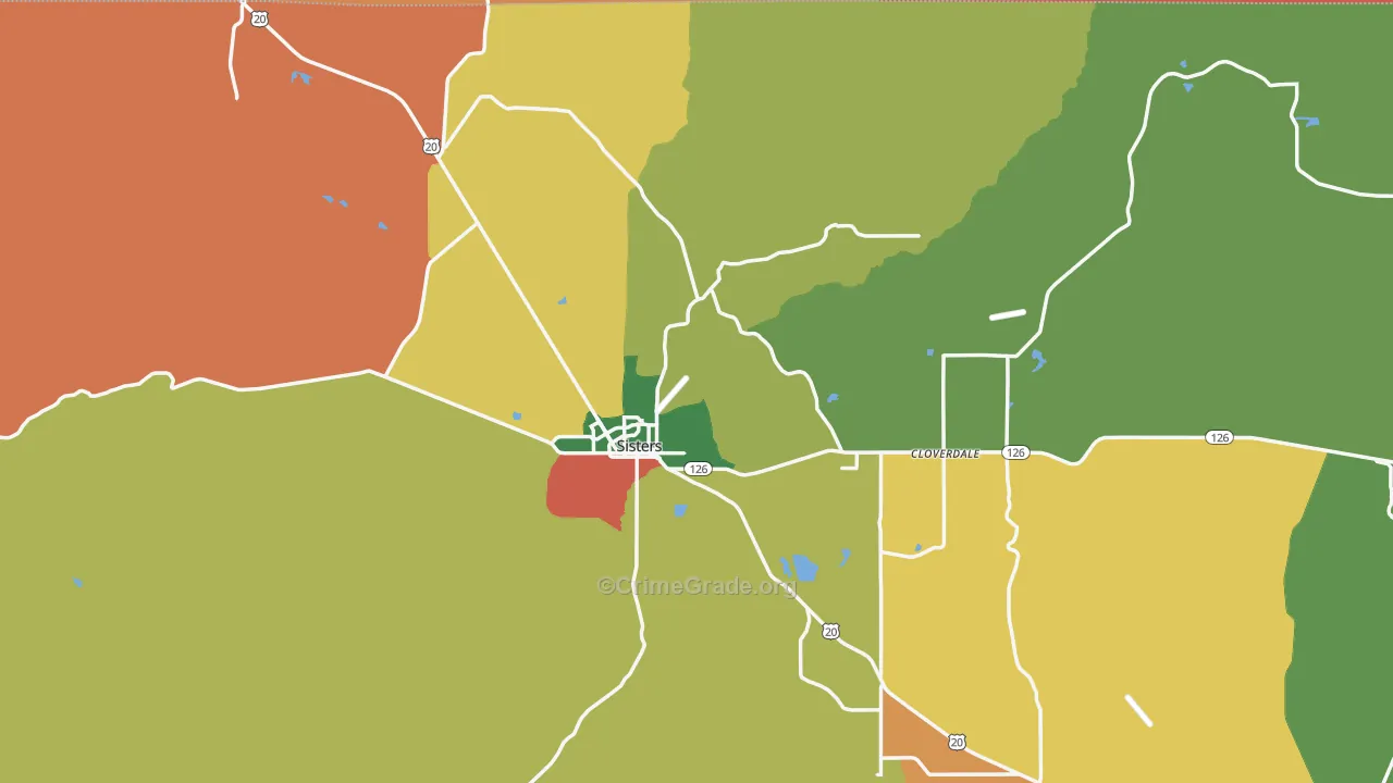 Sisters, OR Map of Robbery Rates