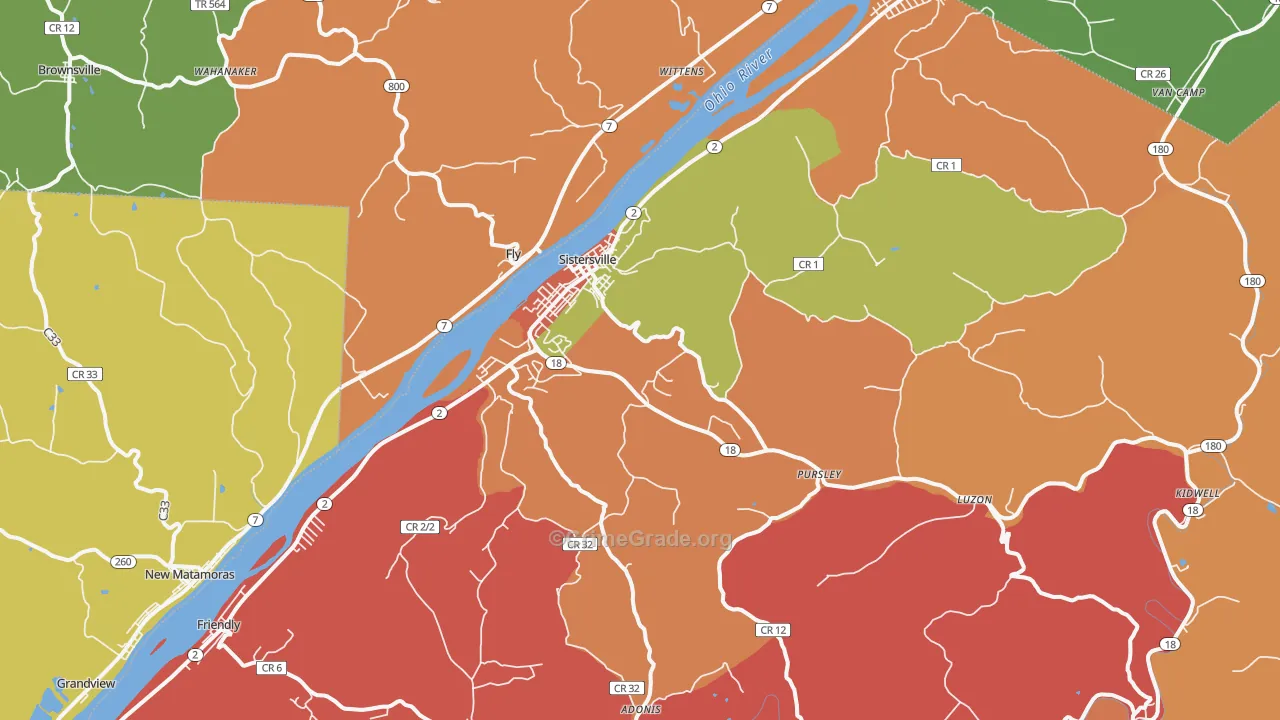 Sistersville, WV Map of Robbery Rates