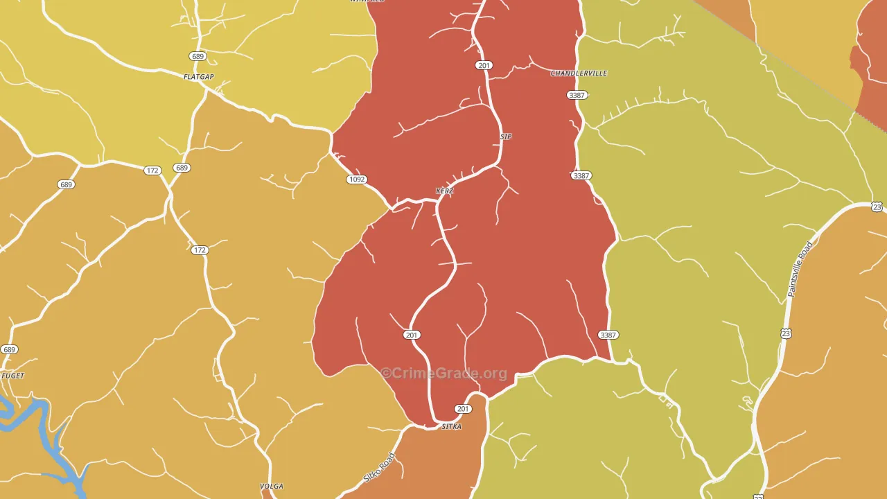 Sitka, KY Map of Robbery Rates