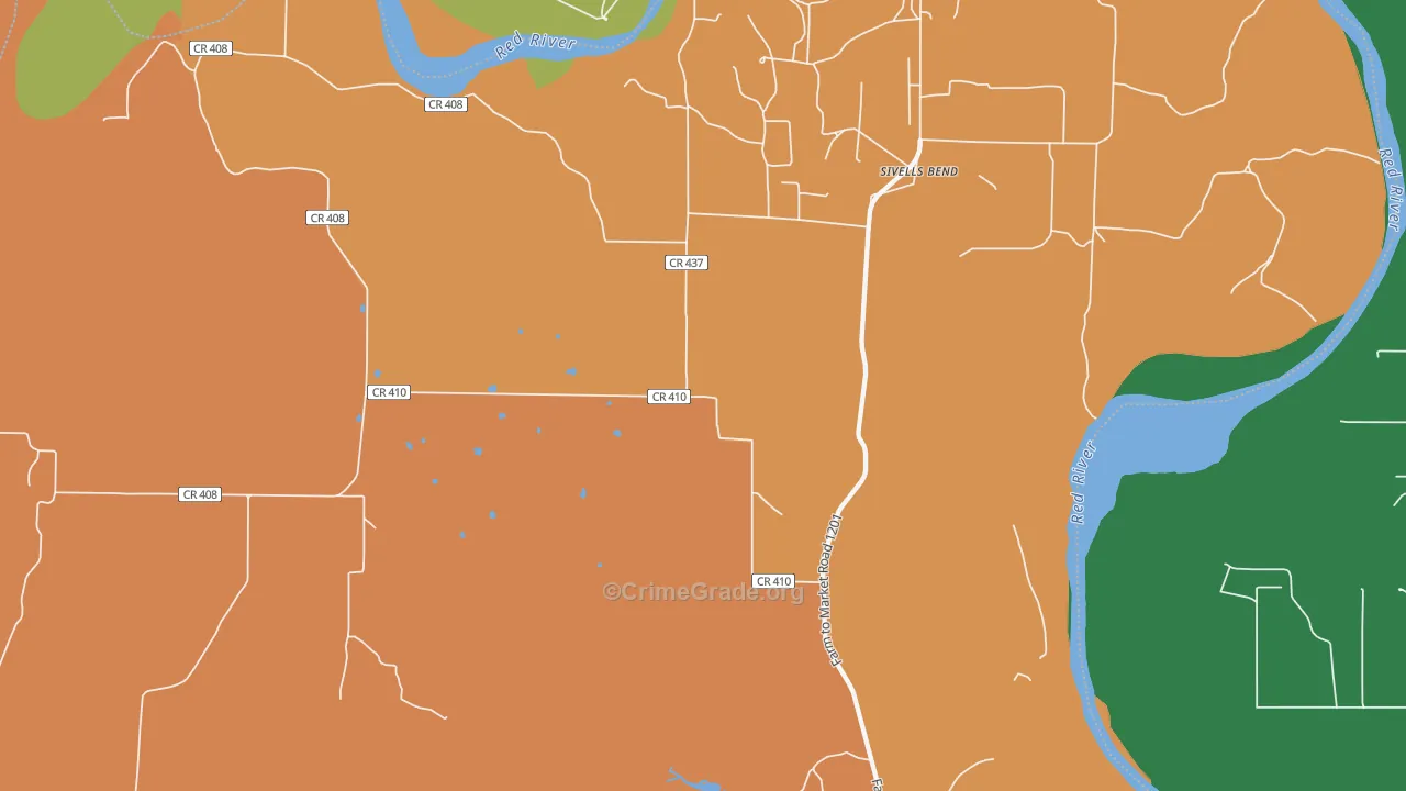 Sivells Bend, TX Map of Robbery Rates