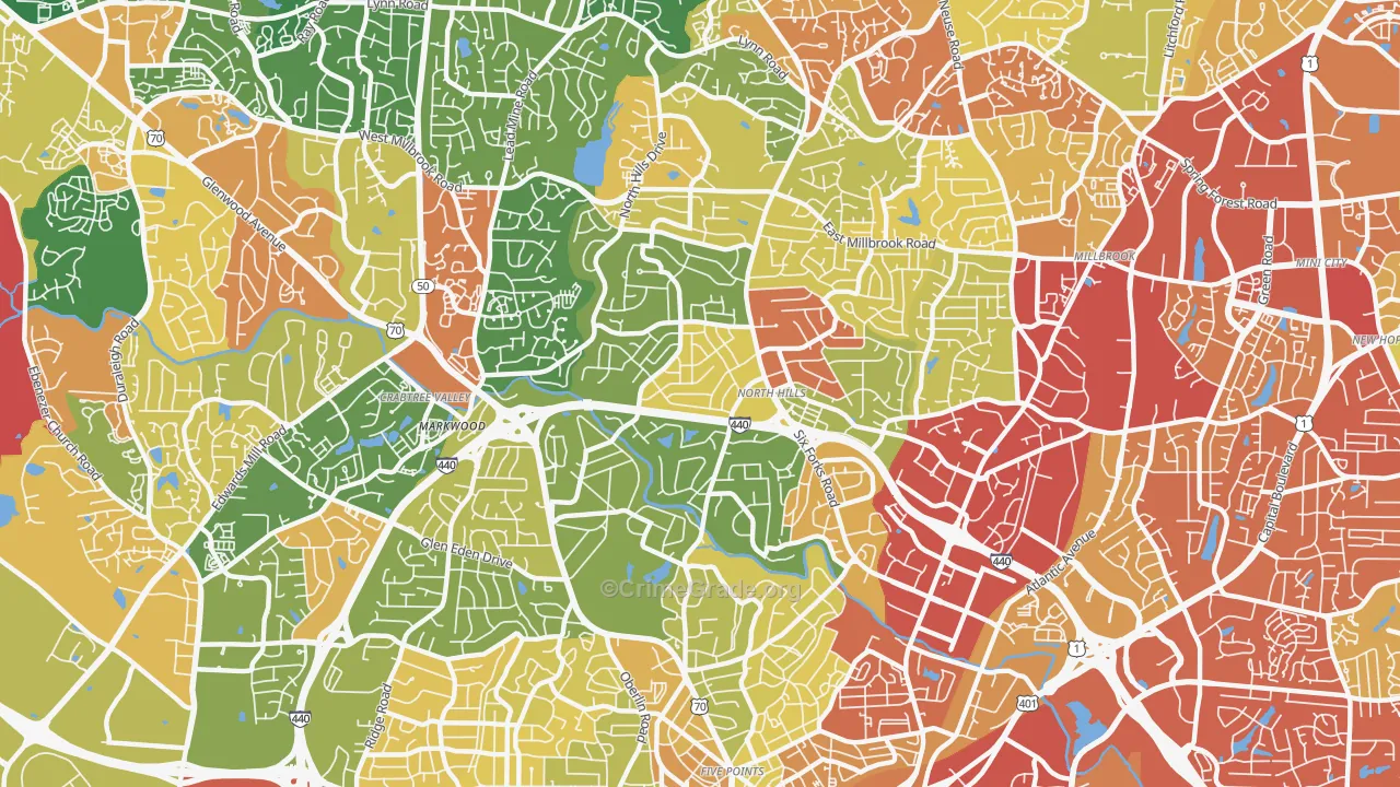 Six Forks, Raleigh, NC Map of Robbery Rates