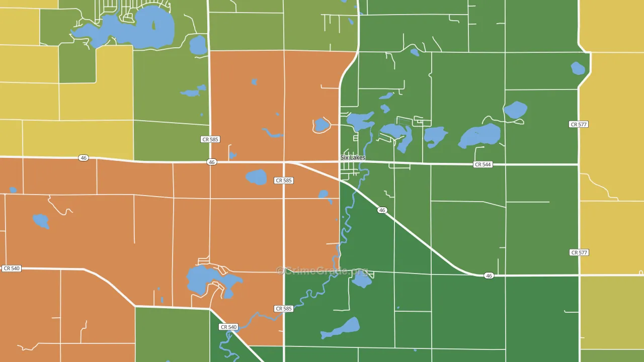 Six Lakes, MI Map of Robbery Rates