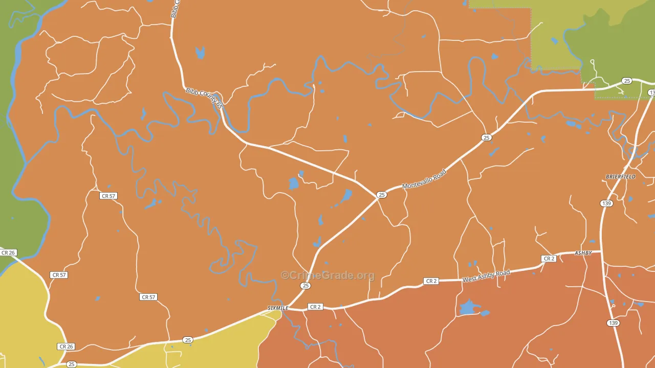 Six Mile, AL Map of Robbery Rates