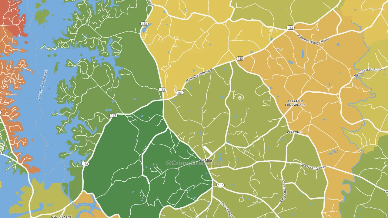 Six Mile, SC Map of Robbery Rates