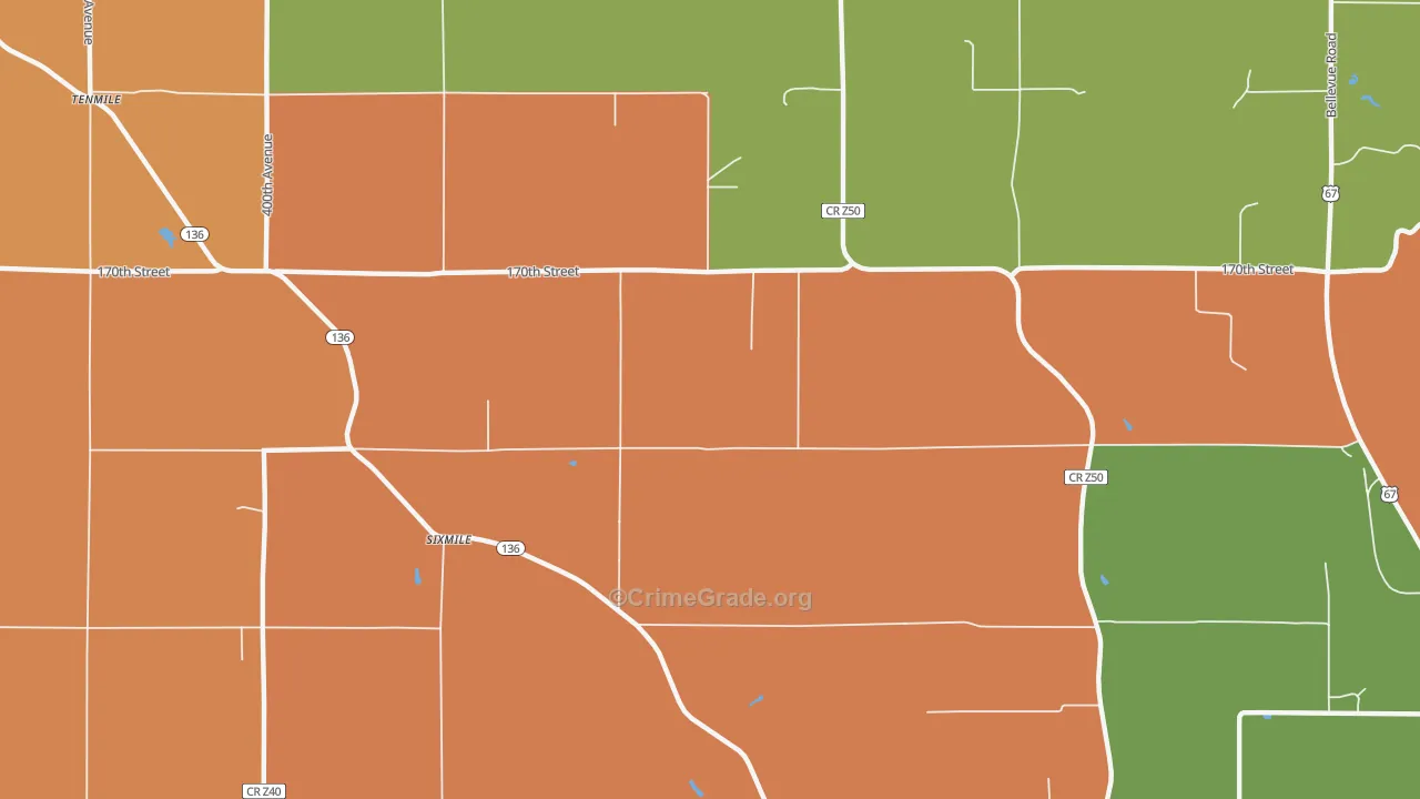 Sixmile, IA Map of Robbery Rates