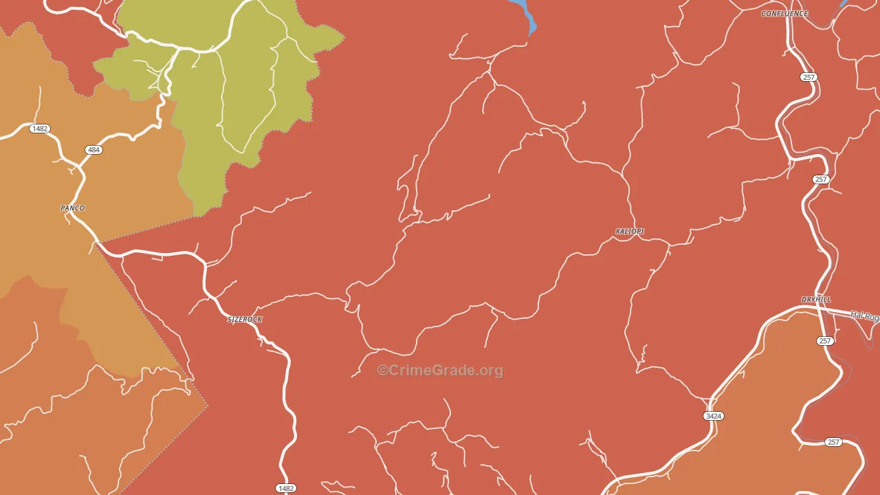 Sizerock, KY Map of Robbery Rates