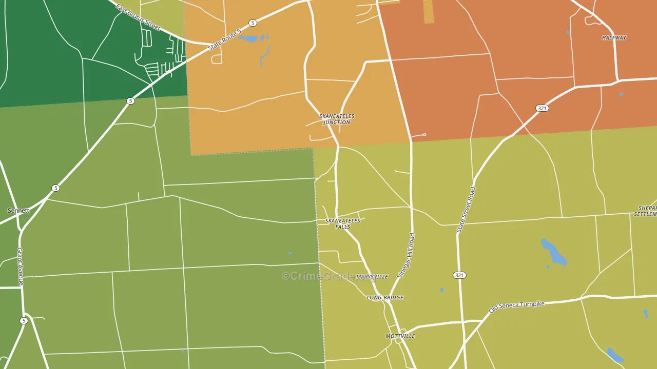 Skaneateles Falls, NY Map of Robbery Rates