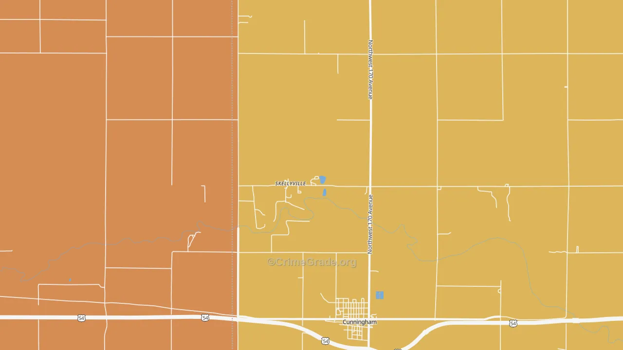 Skellyville, KS Map of Robbery Rates