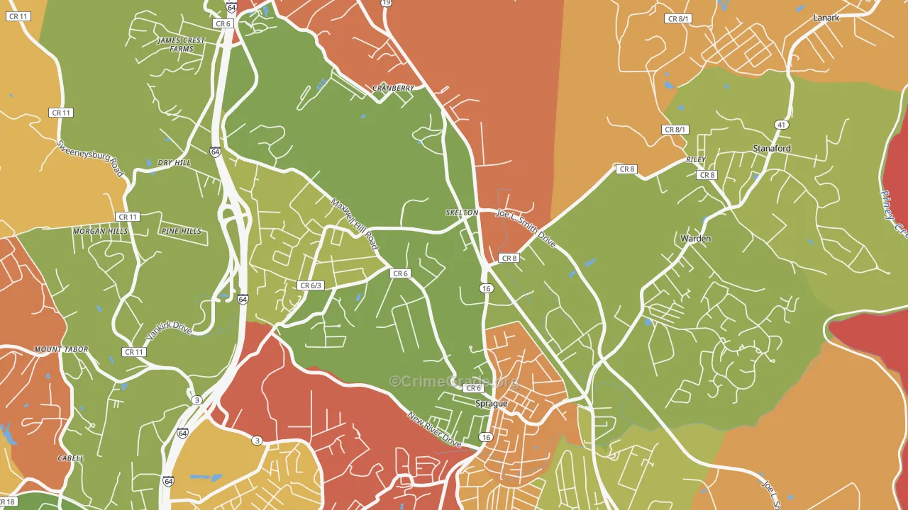 Skelton, WV Map of Robbery Rates