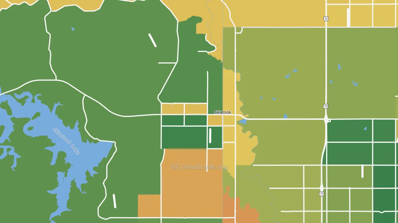 Skiatook, OK Map of Robbery Rates