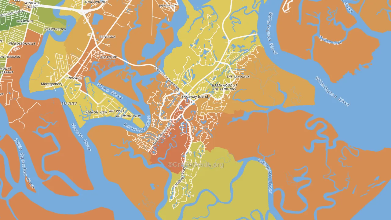 Skidaway Island, GA Map of Robbery Rates